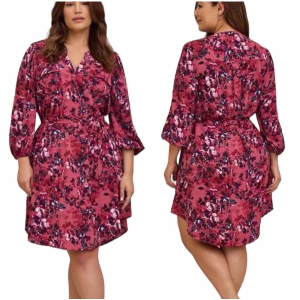 Torrid Burgundy Mauve Floral Dress w/ Waist Tie Size 2X